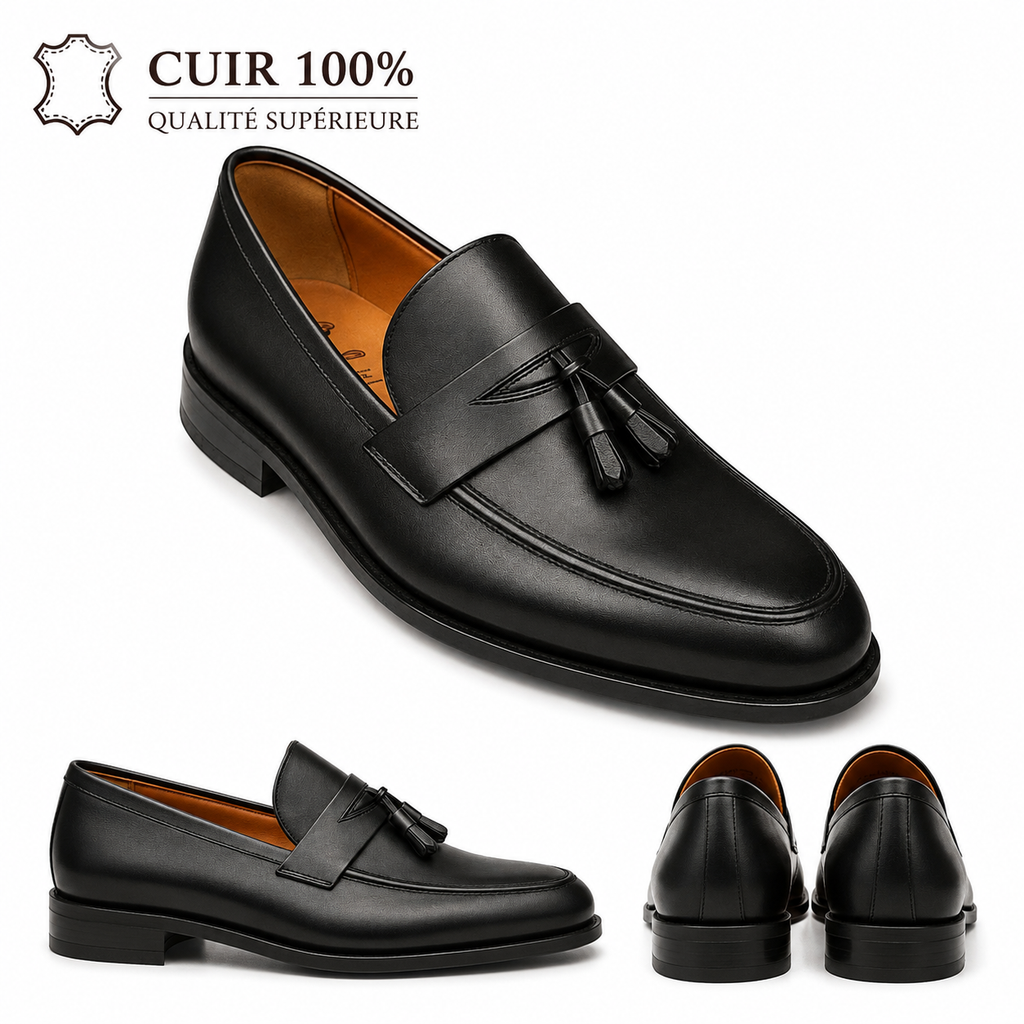 Mocassin à pampilles en cuir véritable, Qualité supérieure
